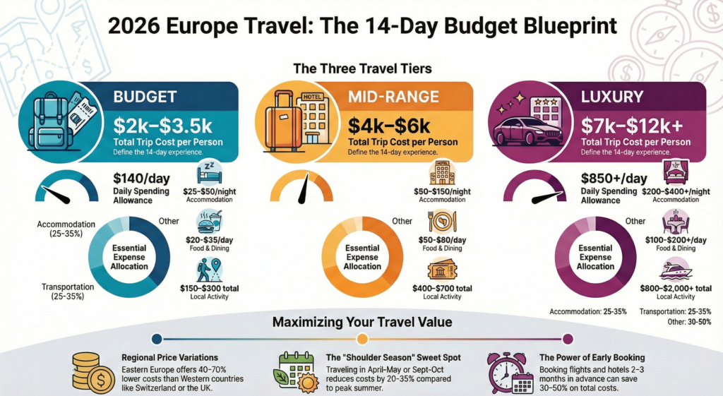 Europe Travel Cost for 2 Weeks (2026): Complete 14-Day Budget Guide 3 europe-travel-cost-for-2-weeks